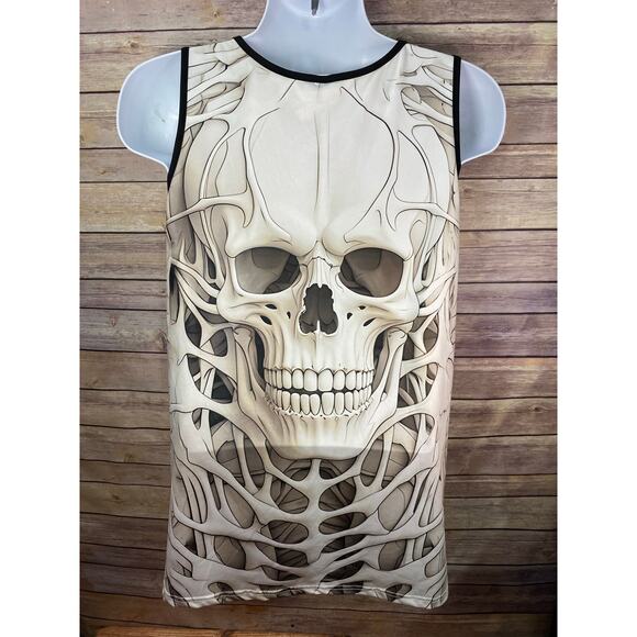 Women’s Skull Print Sleeveless Tank Top Size 1XL Front & Back Graphic Black - Picture 2 of 8